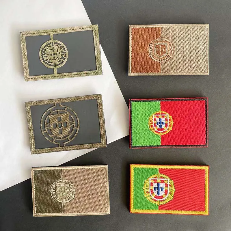 Insignias de tela con bandera de Portugal, parches bordados con gancho y bucle, pegatinas militares reflectantes IR, apliques tácticos en mochila