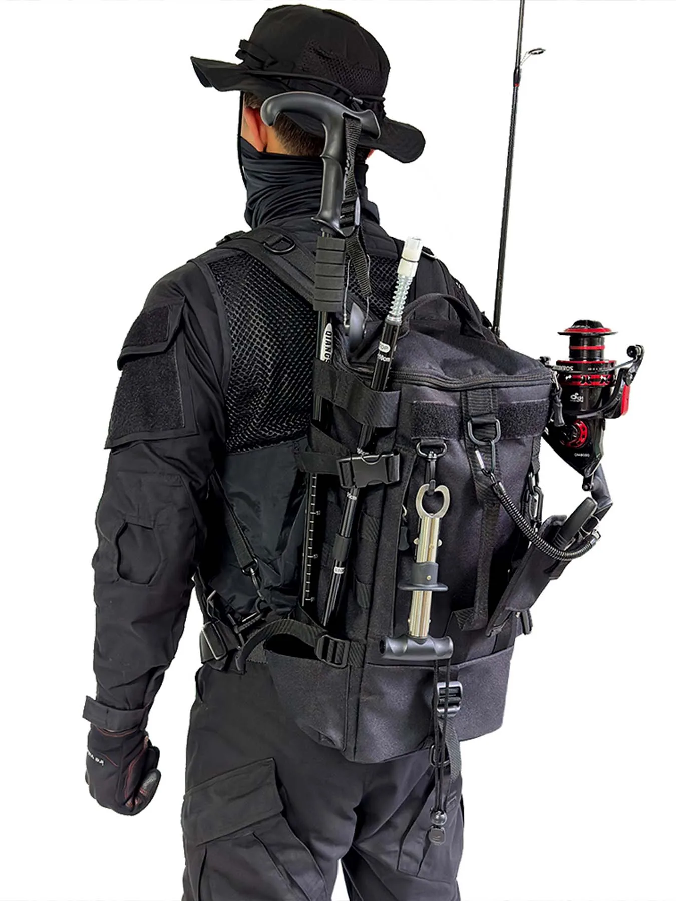 Mochila de pesca, bolsa de equipo de pesca portátil de gran capacidad con soporte para caña, mochila para deportes al aire libre para pesca, senderismo, Camping - imagen 5