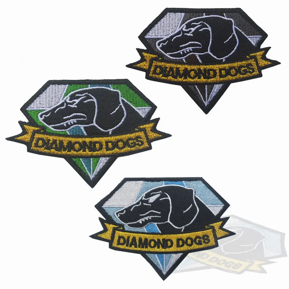 Parche bordado de perros con diamantes, accesorio de Metal sólido MGS, parches de bucle de gancho, apliques tácticos, insignias de emblema para chaqueta y mochila