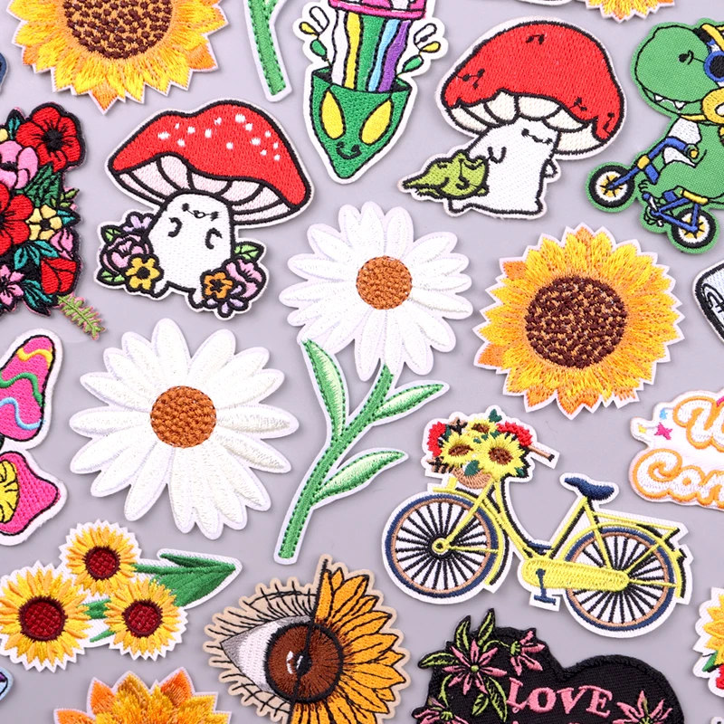 Blumen stickerei Patch Eisen auf Patches für Kleidung Thermo kleber Patches für Kleidung Cartoon Sonnenblume schmelz bare Patch Applique