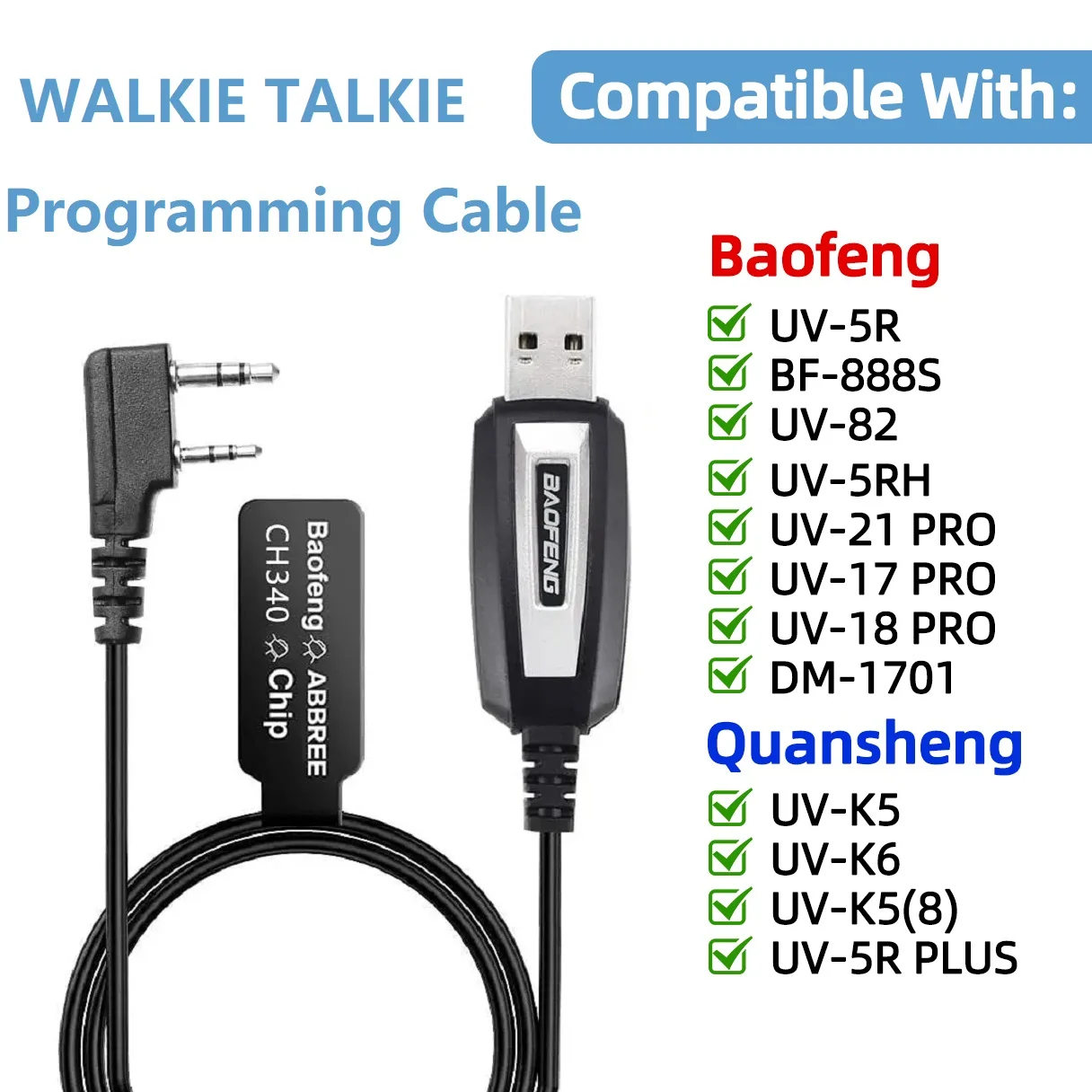 Cable USB de programación Baofeng para walkie talkie UV-5R y BF-888S