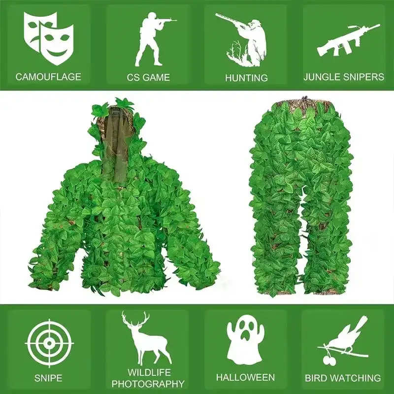 Traje Ghillie de caza para hombres y mujeres, ropa de caza de camuflaje con hojas CS para exteriores, ropa de camuflaje biónico, ropa táctica de entrenamiento - imagen 2