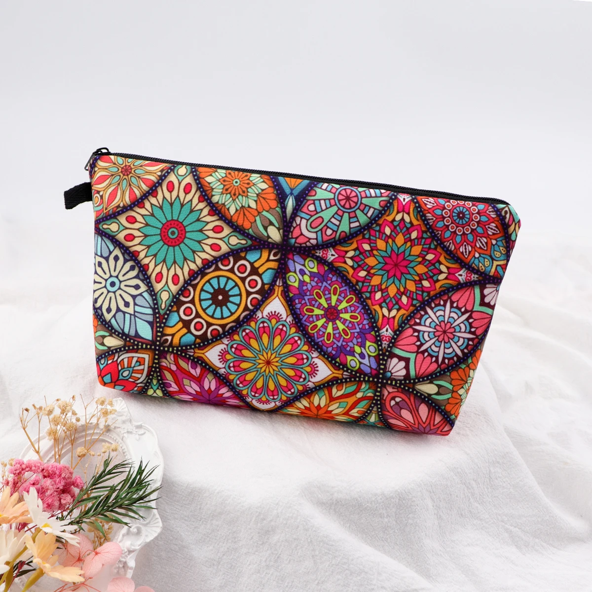 Bolsa de maquillaje de estilo bohemio para mujer, organizador de cosméticos Vintage, bolsa con cremallera, bolsa de cosméticos de viaje, bolsas de maquillaje para mujer