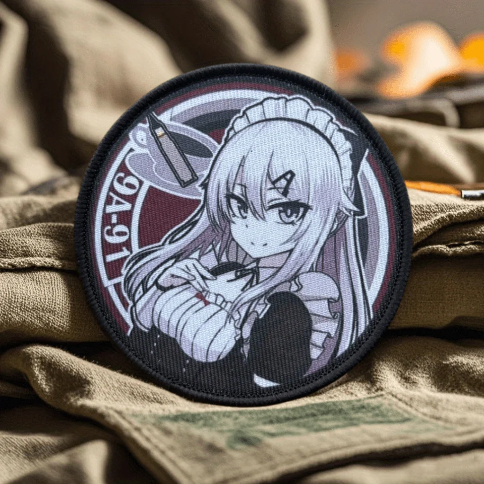 Parche táctico de primera línea para niña, parches de gancho y bucle con estampado de pistola de Anime, insignia de moral militar, brazalete, mochila, chaleco, pegatinas - imagen 2