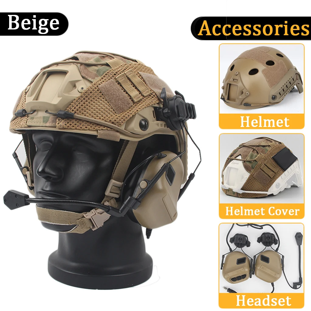 Juego de Casco Rápido, Equipo de Protección Estilo Militar con Auriculares Tácticos y Cubierta de Casco, para Caza Al Aire Libre Airsoft Paintball - imagen 3