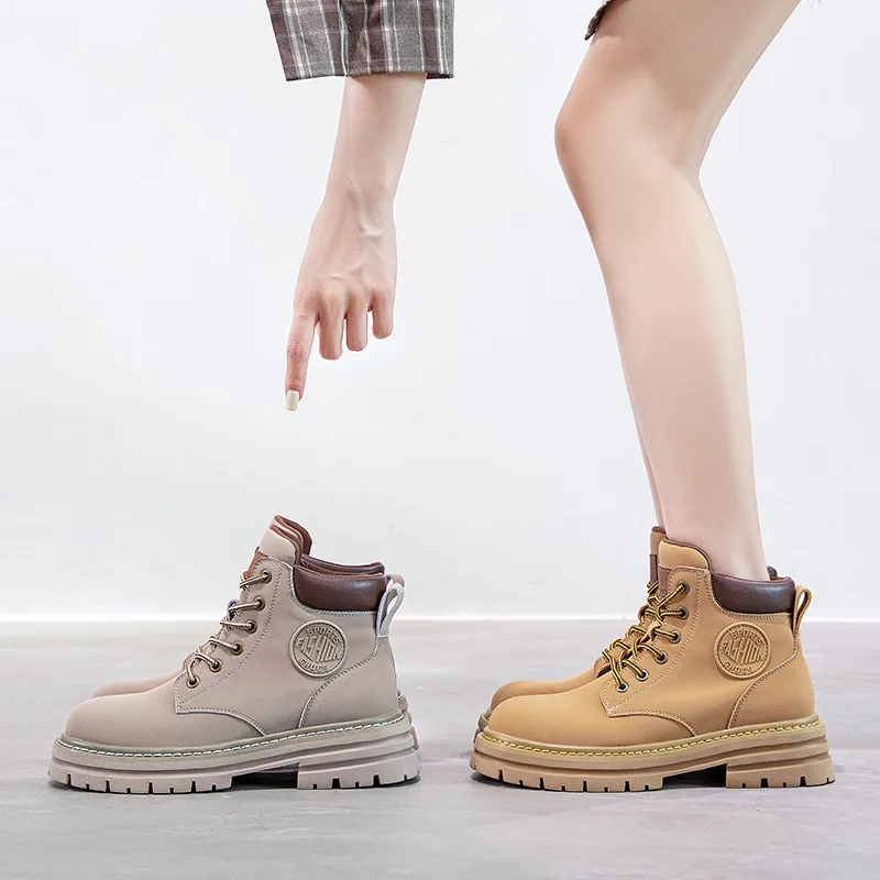 KOWM-zapatos de senderismo informales para exteriores para mujer, botas de trekking de cuero, botines de desierto, zapatillas de deporte, botas cortas informales, botas Retro altas - imagen 5