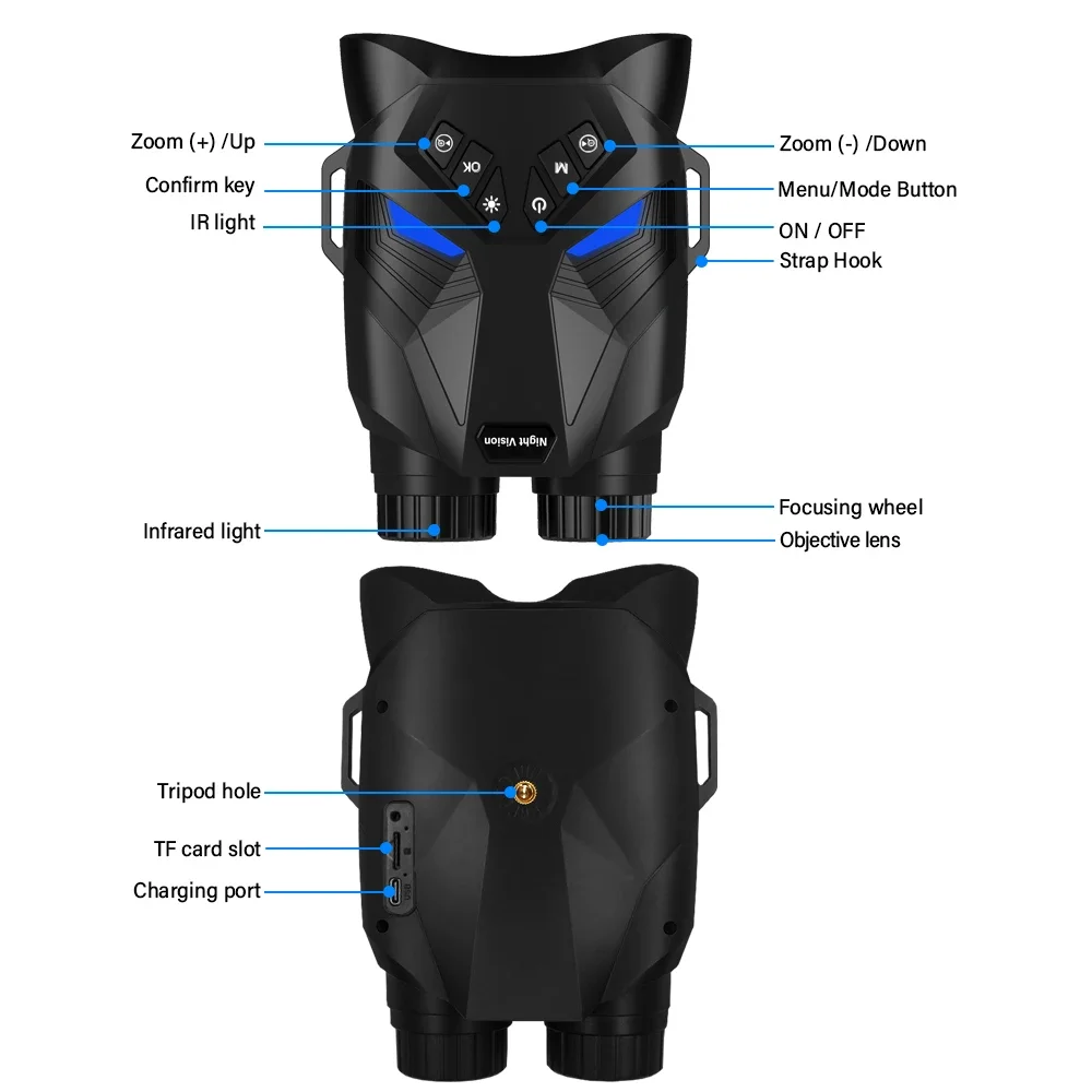 Binoculares de visión nocturna portátiles DT79, vídeo 4K QHD, pantalla de 3 pulgadas, 7 niveles, LED IR de 3W/850nm, Zoom Digital 8x para caza y Camping - imagen 3