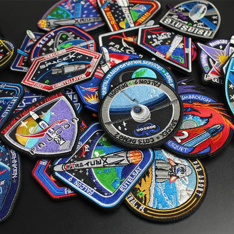 Exquisito Falcon 9 astronauta Dragon Mission 3D bordado, estación espacial, brazalete, etiqueta de aviación, gancho, parches de bucle para ropa - imagen 4