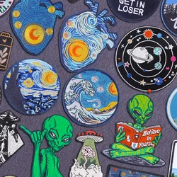 Parche bordado de extraterrestre de cielo estrellado/parches para planchar con apliques para ropa, parches termoadhesivos para coser DIY/insignias fibles