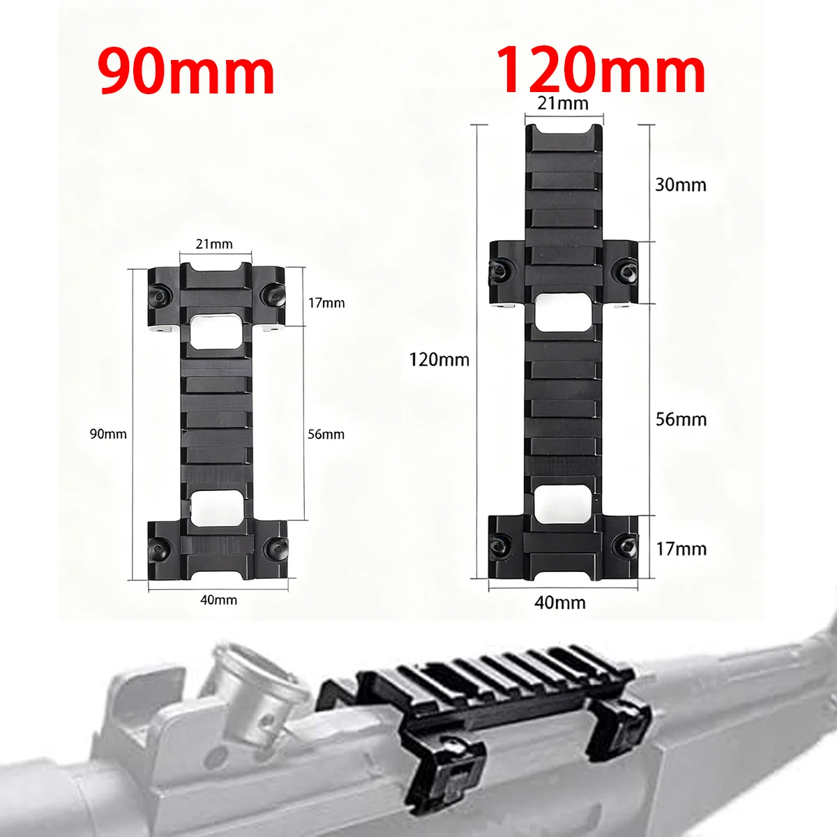 90MM 120MM de longitud 20MM montaje en riel garra MP5 G3 soporte de riel Clip soporte de alcance montaje de perfil inferior para MP5 AEG GBB Series - imagen 3
