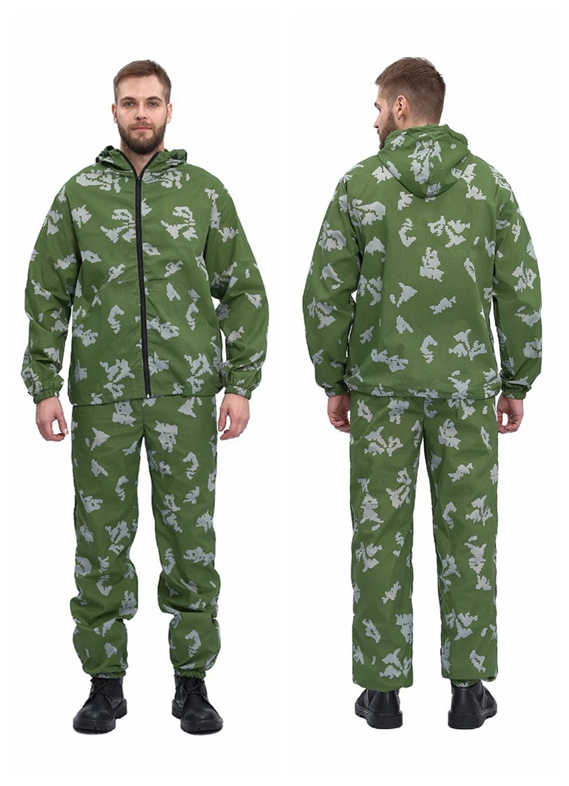 Traje de camuflaje militar ruso, chaqueta con capucha, flor blanca, pequeño hombre verde, ruinas, traje de protección solar de punto alemán - imagen 3