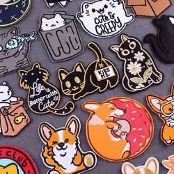 Parche bonito de gato Corgi, parches para planchar para pegatinas de ropa, parche bordado de dibujos animados DIY para ropa, insignias de rayas en mochila