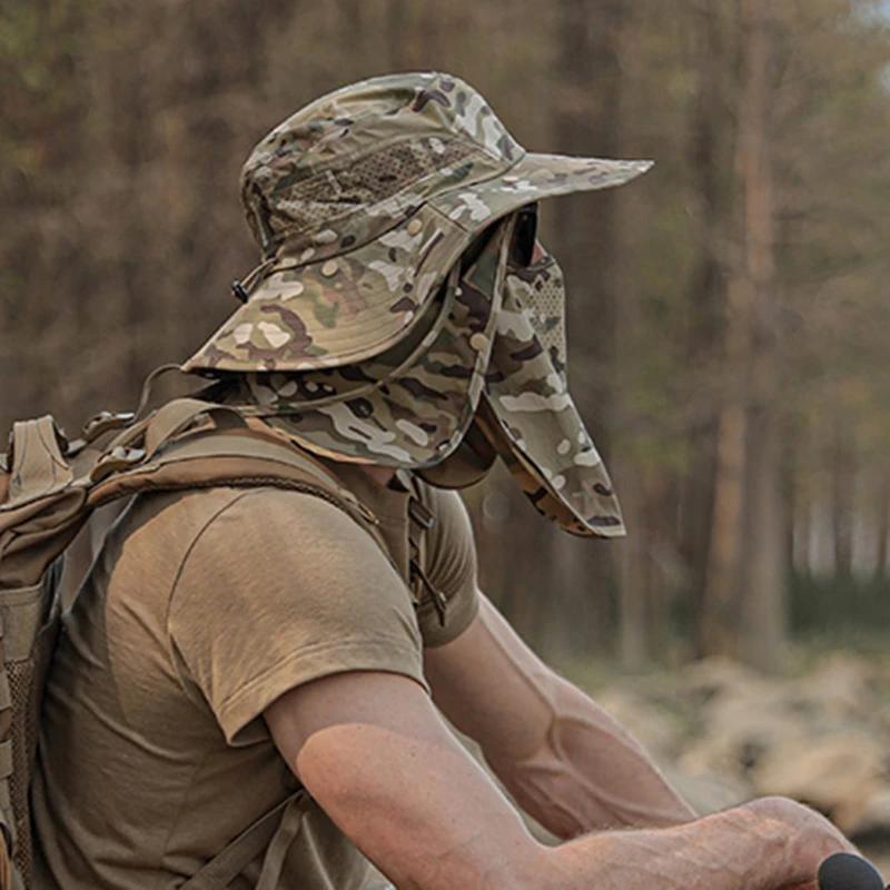 Sombrero Emersongear con Protección UV, Cuello de Protección Solar, para Caza y Camping al Aire Libre, con Máscara Facial Desmontable, Panel Trasero, Protección Solar, Camuflaje MC - imagen 5