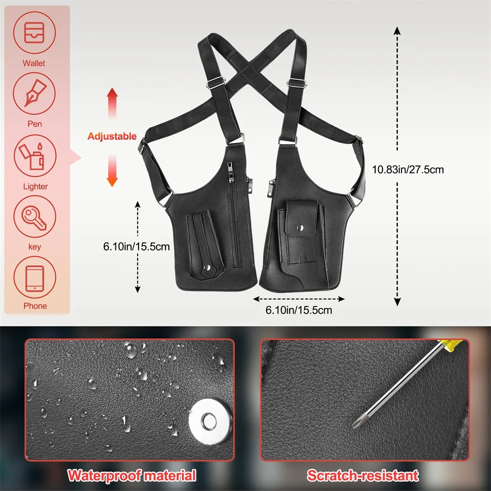 Bolso táctico de hombro para axila, bolsa de aparejo para el pecho, funda para teléfono ajustable oculta antirrobo, bolso cruzado resistente al agua de PU - imagen 4