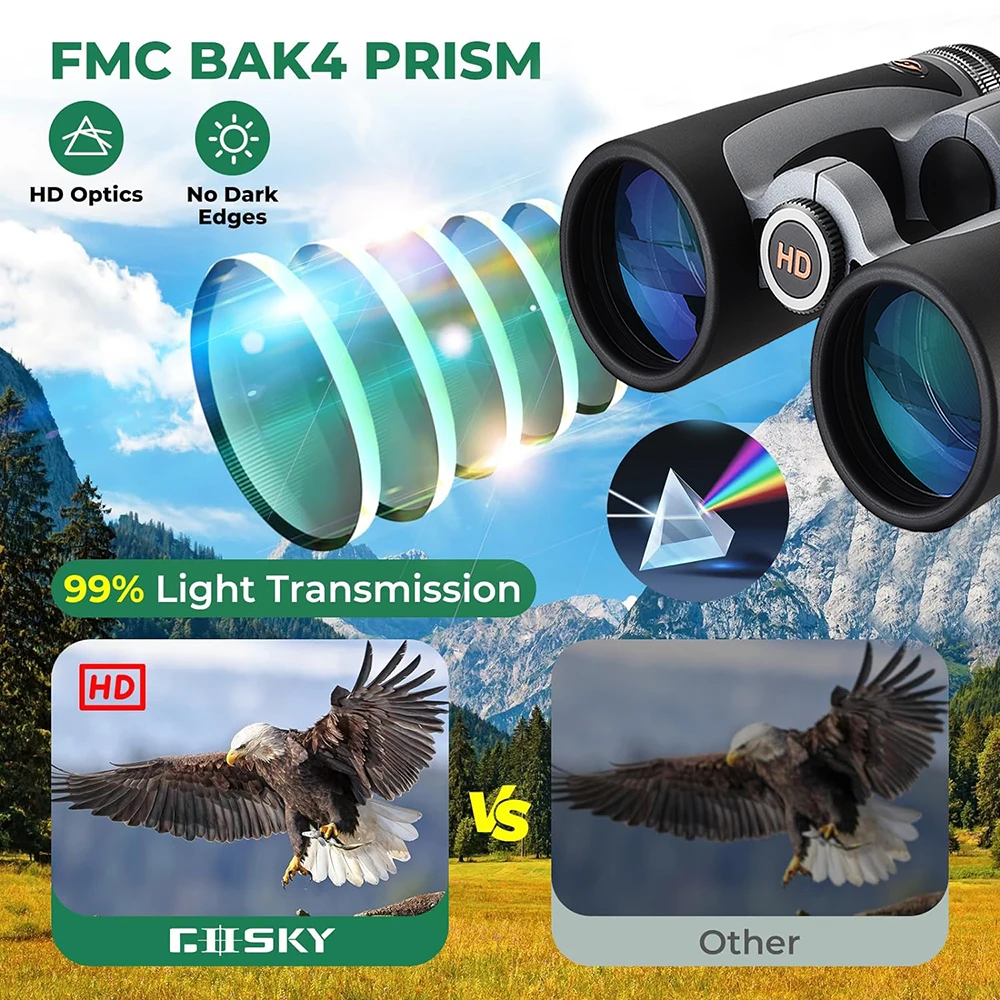 Binoculares 10x42 para adultos, binoculares profesionales con lente de prisma BAK4 de techo HD para observación de aves, caza, viajes, deportes, campamento de crucero - imagen 2