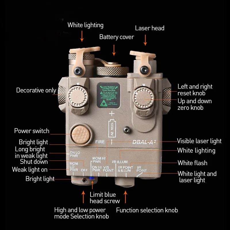 Airsoft-DBAL-A2 táctico, punto rojo, verde, azul, LED blanco, linterna estroboscópica, pistola de arma IR, apto para riel de 20mm, Láser de caza - imagen 4