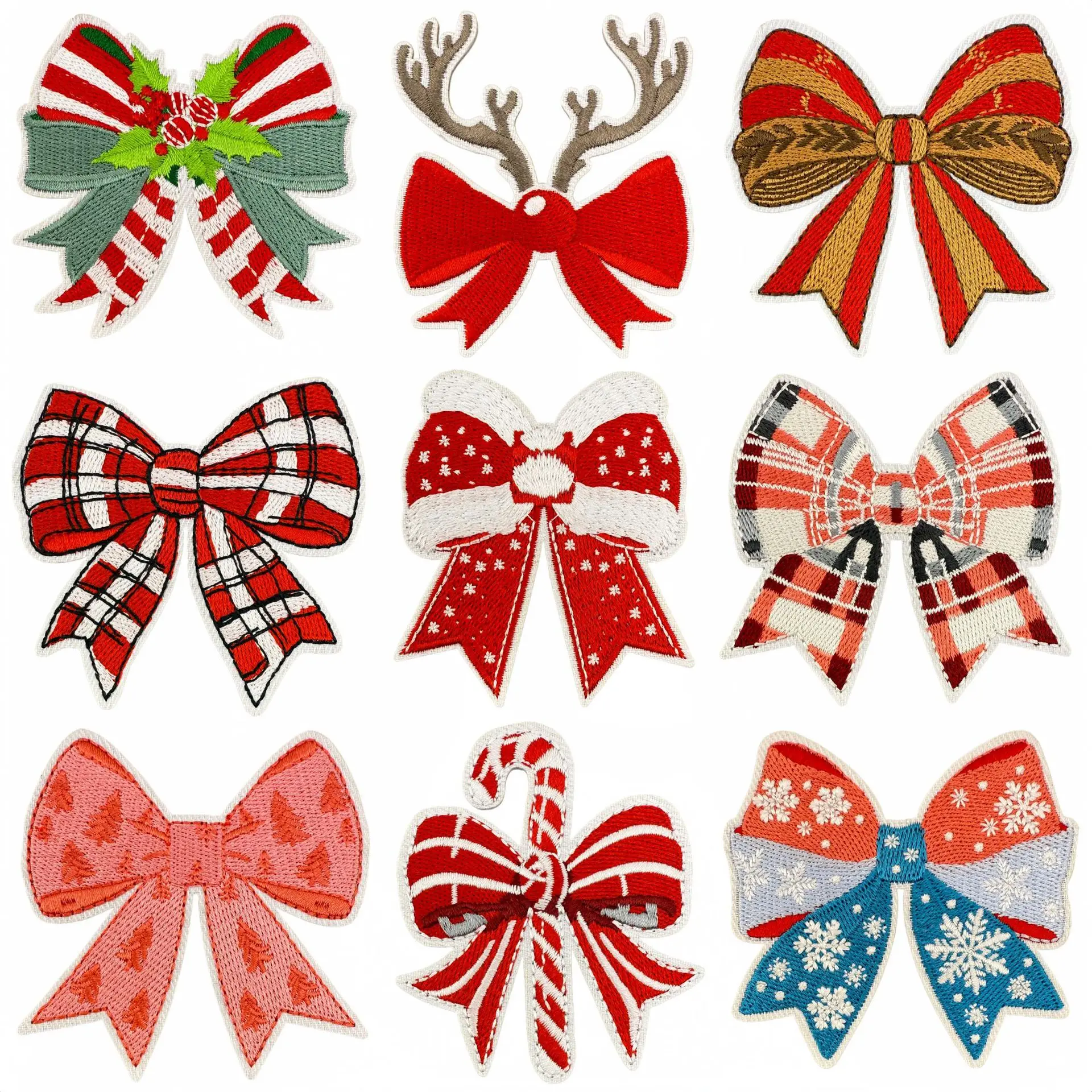 10 Uds. De lazo de Navidad colorido bordado DIY, parche de lazo de copo de nieve de dibujos animados, parches para planchar para ropa, insignias de bordado para coser DIY - imagen 3