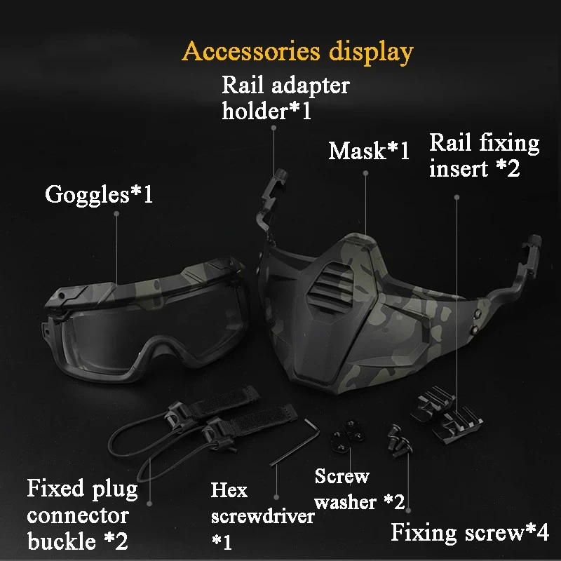 Máscara de Halloween para Cosplay, máscaras tácticas de media cara transpirables, máscaras protectoras faciales Airsoft para caza con conector para casco - imagen 4