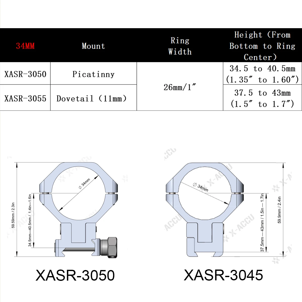 Anillos de Montaje Vector Optics X-ACCU 1" 25,4/30/34mm Ajustables en Elevación de 40MOA para Rieles Picatinny/Dovetail Ajuste Máximo de 6mm/40MOA - imagen 5