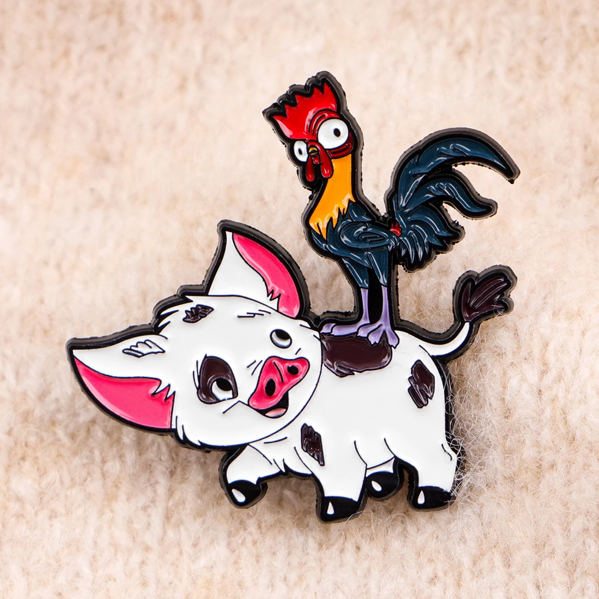 4ocs/juego de alfileres esmaltados de pollo y cerdo, conjunto de broche de dibujos animados, Pin de solapa de Metal, insignia, accesorios para mochila, joyería, regalos para niños - imagen 3