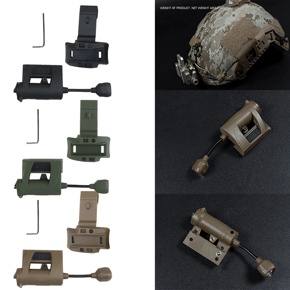 Luz táctica para casco RGB + LED IR, doble combustible CR123 o AA, pluma flexible, resistente al agua, riel/correa para la cabeza montable - imagen 4