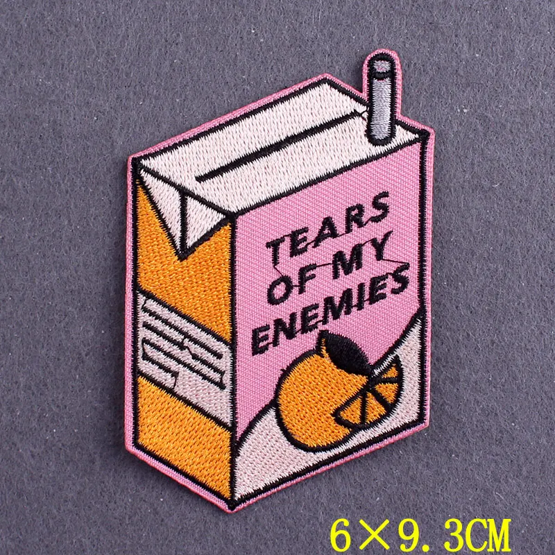 Parche de pastel de bebidas, parches termoadhesivos para ropa, pegatinas de ropa, parches bordados de comida de dibujos animados en rayas de ropa - imagen 2