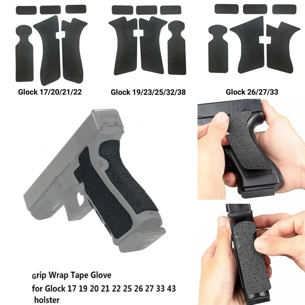 Guante de cinta envolvente con textura de goma antideslizante, resistente al agua para Glock 17 19 20 26 27 33, funda, accesorios de pistola de 9mm