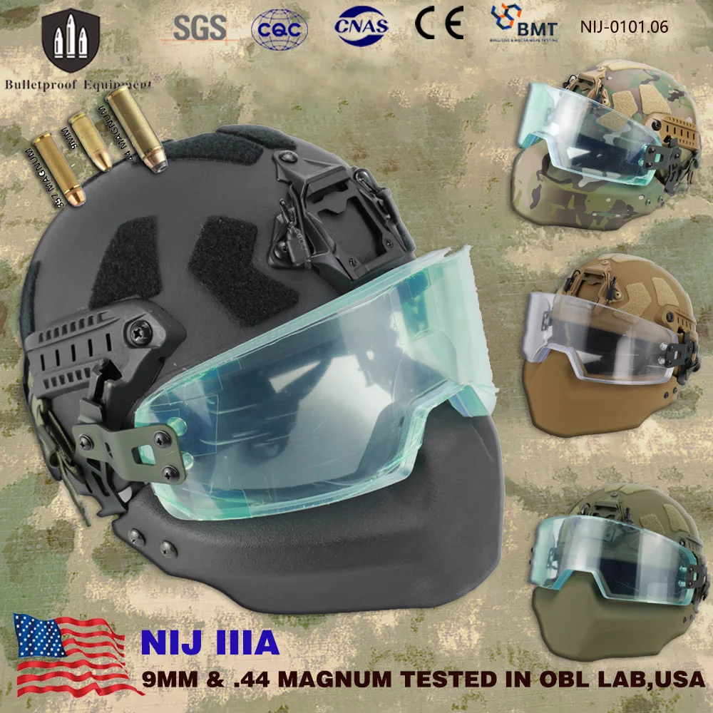 Casco balístico NIJ IIIA, protección táctica de cara completa, topes de 9mm y.44 Mag con carcasa de aramida desmontable a prueba de balas, combate - imagen 2