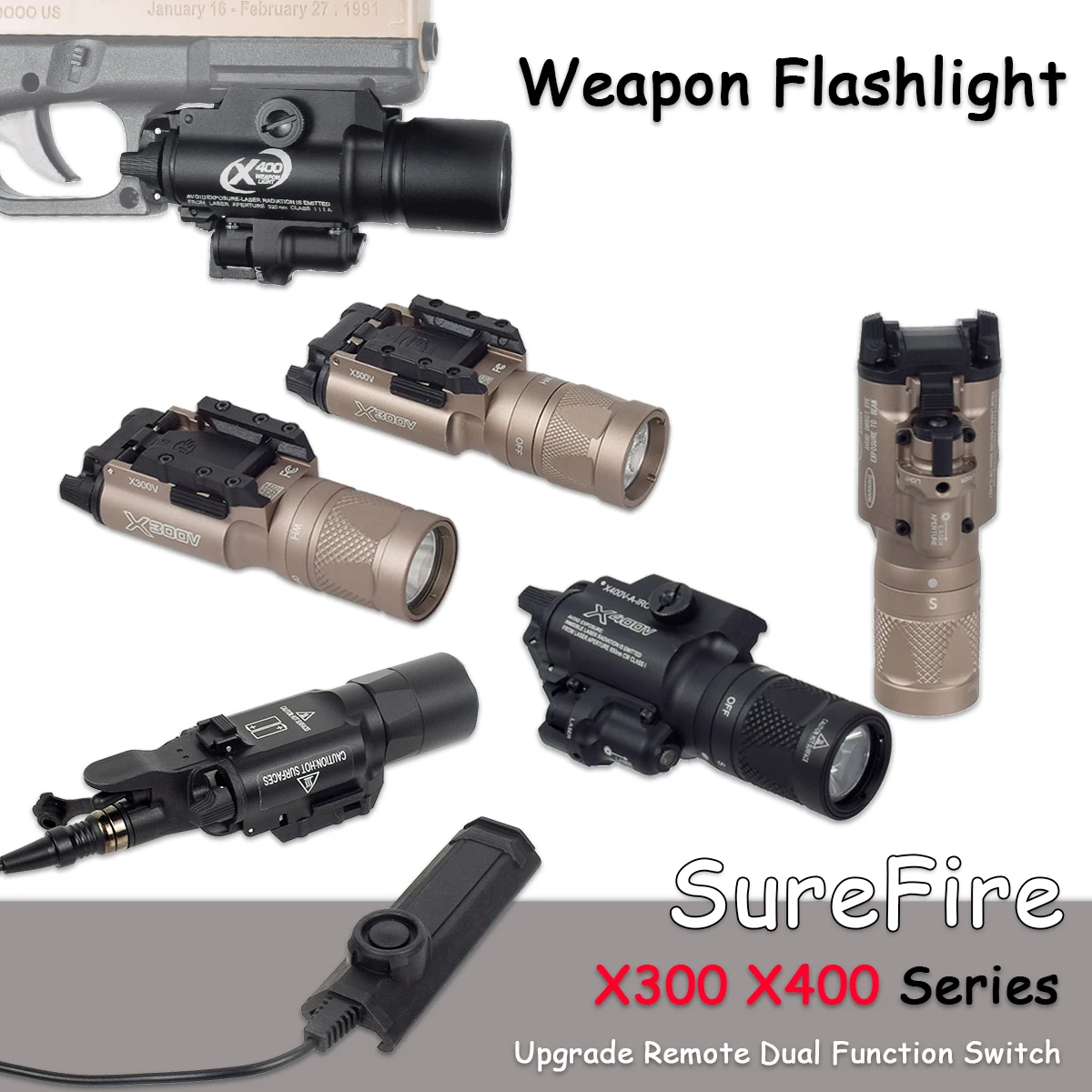 Linterna táctica SureFire X300 X400 Series Airsoft Gun Light X300V X400V IR con interruptor de función Dual remoto mejorado - imagen 4