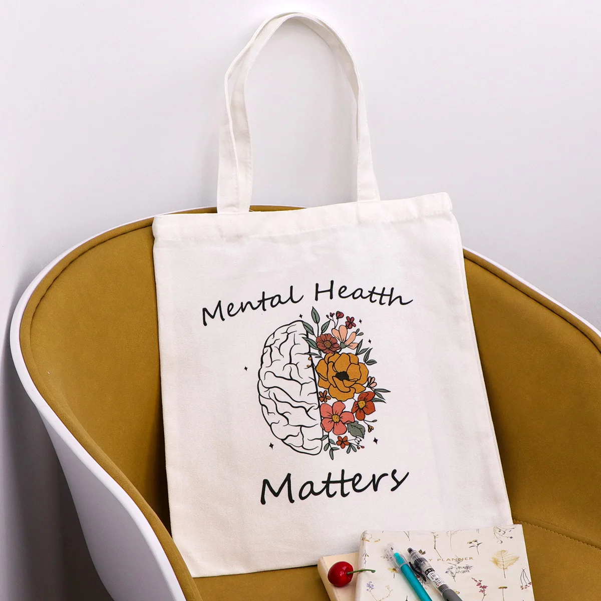 Bolsos de hombro para la salud Mental para mujer, bolso de mano para médico y enfermera, bolso de compras Vintage, bolso de mano de lona informal - imagen 4