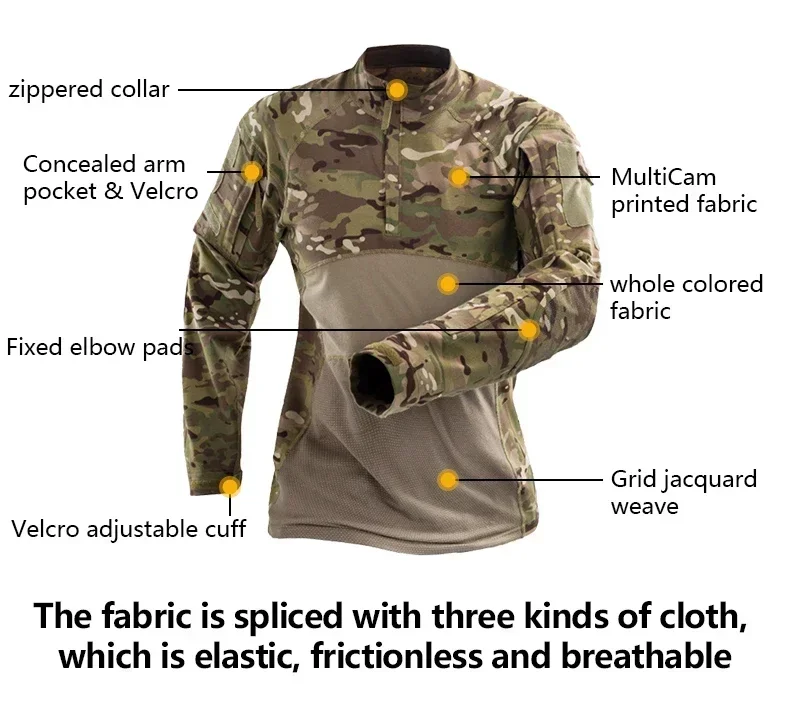 Uniforme para exteriores, camisa táctica, ropa impermeable, Tops, resistencia al desgaste, traje de caza de camuflaje Multicam Airsoft, pantalones + almohadillas - imagen 4