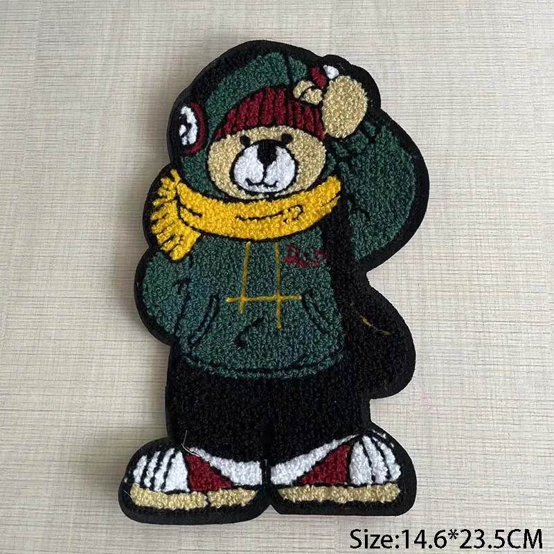 Parche de costura verde de oso de peluche grande de dibujos animados, apliques bordados de chenilla, insignias para coser, parches DIY para ropa, mochila para niños - imagen 5