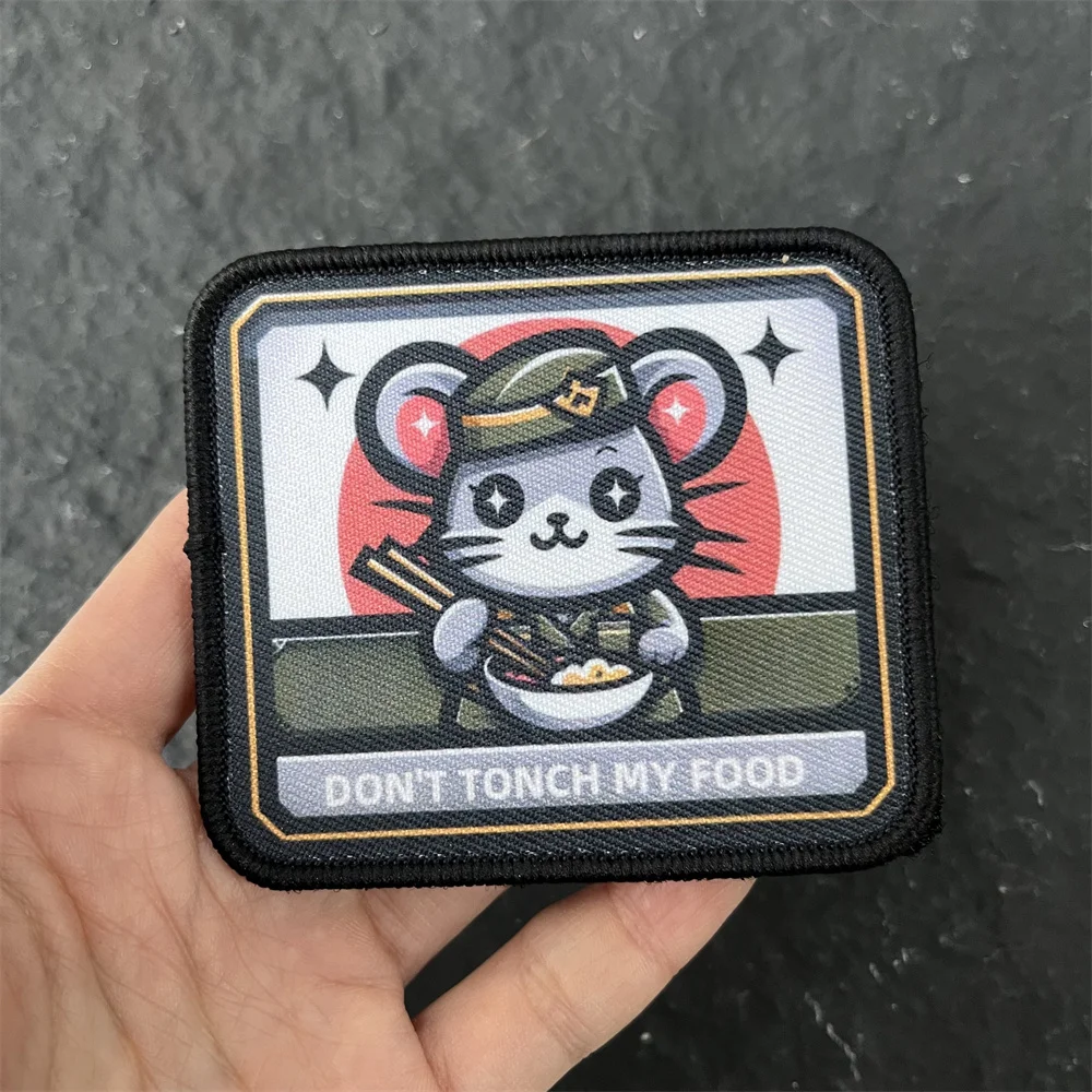 Don'T TONCH MY FOOD parche con insignia de moral de ratón de dibujos animados parches de gancho y bucle impresos tácticos pegatina para mochila - imagen 4