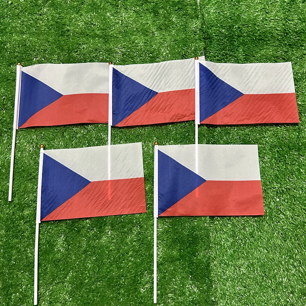 Bandera de cielo bandera de mano checa 10/20/50/100 Uds 21*14cm banderas ondeantes de mano checas con poste de plástico para actividades deportivas decoración del hogar