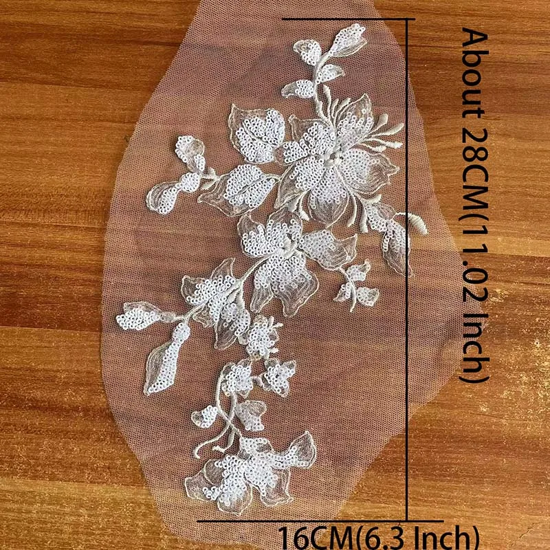 28*16CM 3d flor bordado de lentejuelas tela Apliques de encaje coser en parches, corpiño apliques de cuentas suministros de costura para vestido - imagen 5
