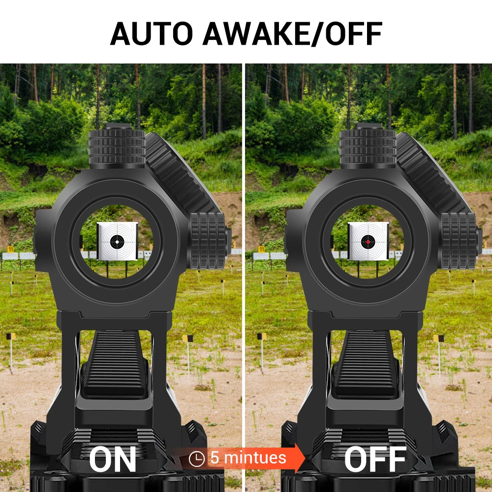 Mira de punto rojo de 1x20mm, 2 MOA Shake Awake, mira de punto rojo, colimador óptico de caza, mira réflex con soporte elevador para riel de 20mm - imagen 4