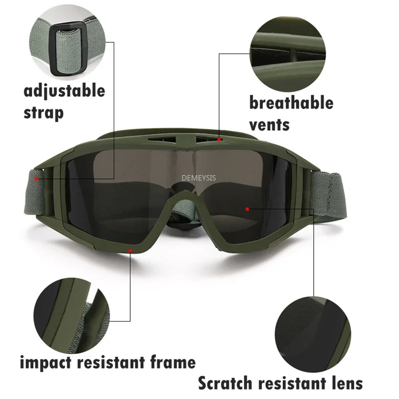Gafas tácticas para exteriores con 3 lentes intercambiables, a prueba de viento, para Paintball, Airsoft, protección para juegos Cs - imagen 3
