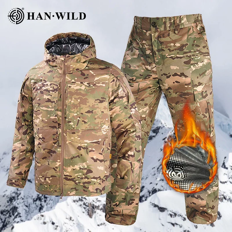 Chaquetas de camuflaje gruesas para deportes al aire libre de invierno, monos cálidos a prueba de viento con capucha, pantalones para hombres, uniforme táctico Airsoft, ropa de caza - imagen 5