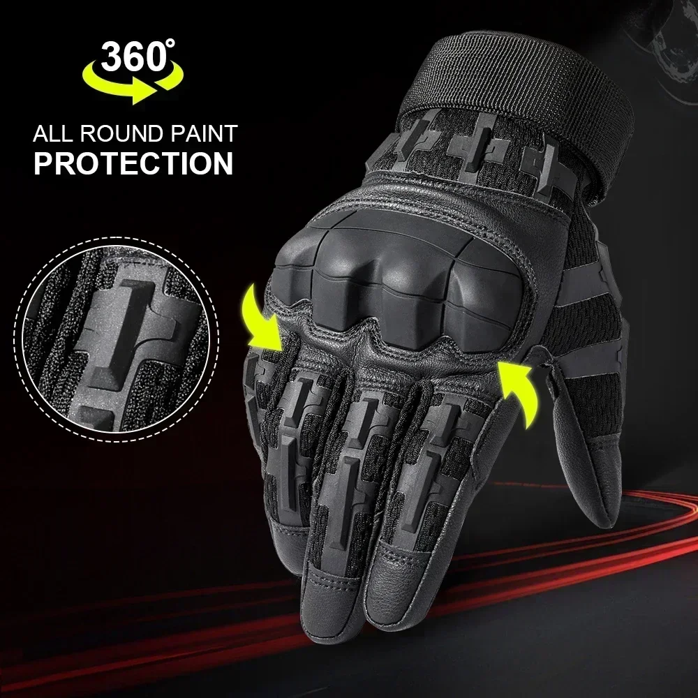 Guantes tácticos de cuero PU para hombre, guantes deportivos profesionales para pantalla táctil, caza al aire libre, senderismo, combate, Airsoft, guante de tiro de dedo completo - imagen 4