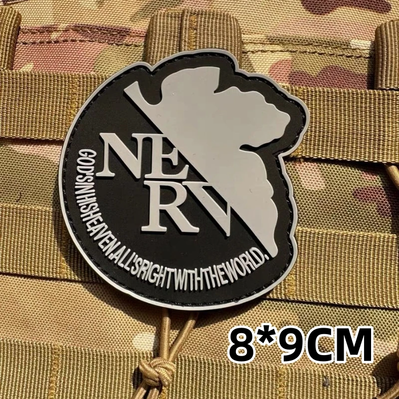 Brazalete de PVC Evangelion NERV, parches tácticos militares, insignia de moral luminosa azul marino, gancho y bucle rojo en mochila, pegatinas para ropa - imagen 5