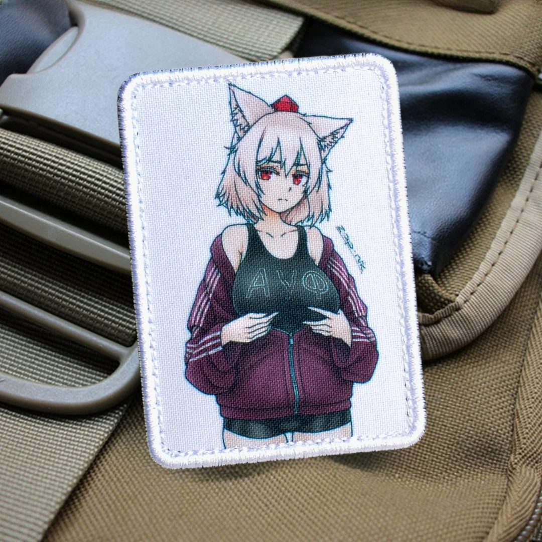 Parche táctico Аwlinsignia de moral de chica con orejas de zorro, pegatina para mochila militar, parches con gancho impreso para ropa