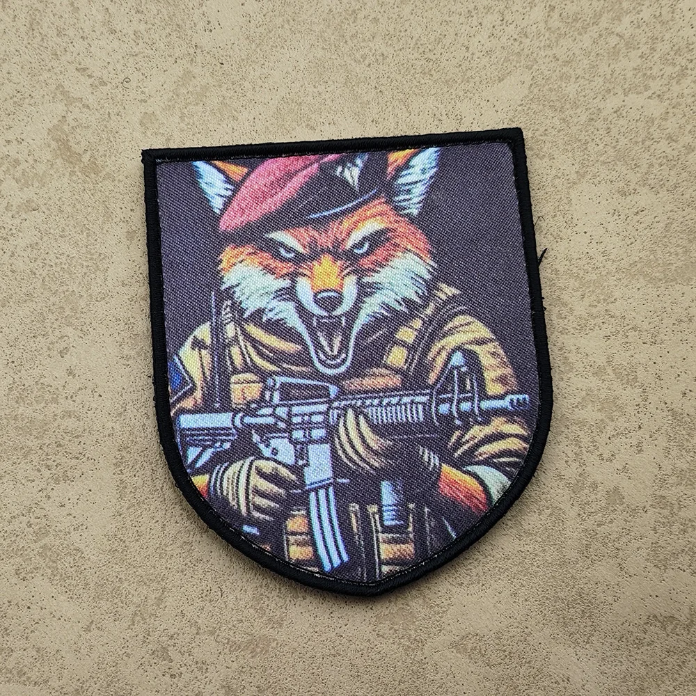 Animal military badges, fox, eagle, elephant, lion, shark printed magic patch cloth patches outdoor morale badge Hook & Loop - imagen 2