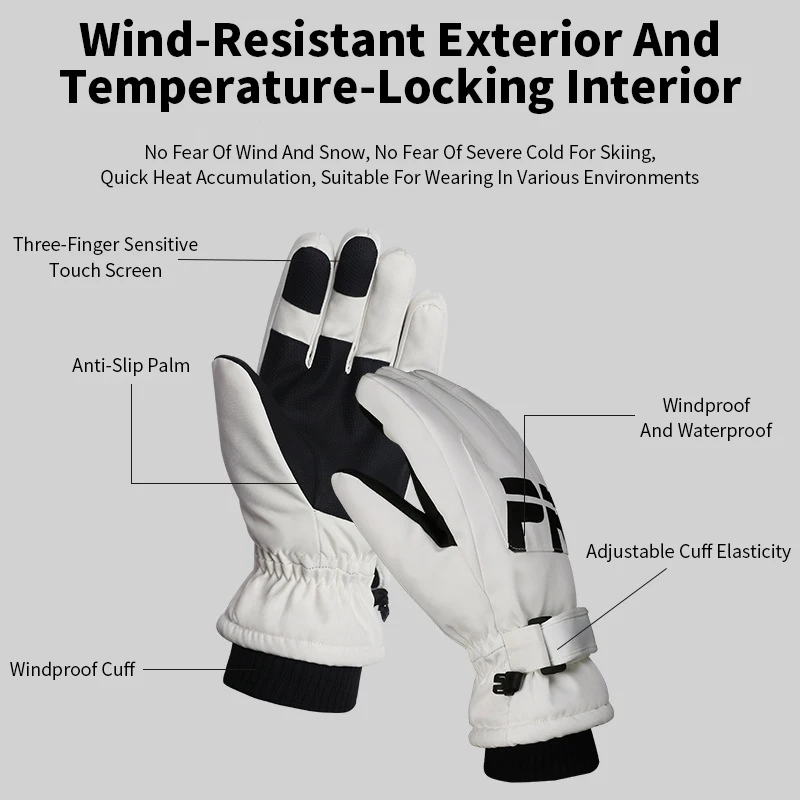 JSJM-guantes de esquí para hombre y mujer, manoplas cálidas para deportes al aire libre, resistentes al frío, impermeables, ultragruesas para Snowboard, Unisex - imagen 2