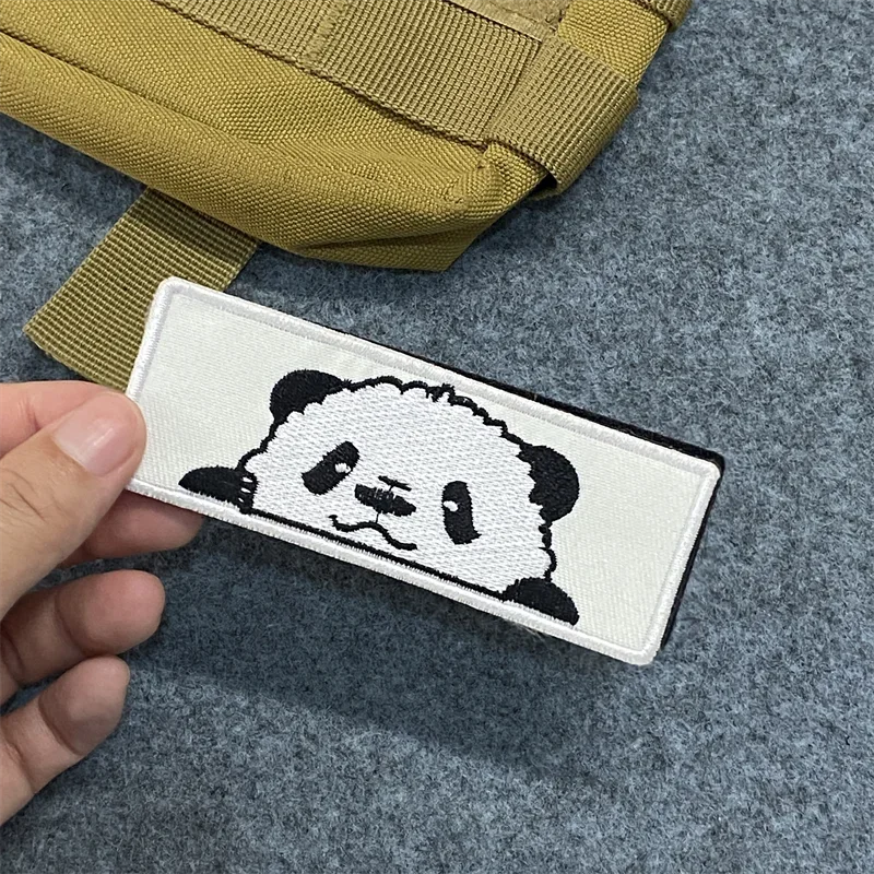 Parche bordado de Panda lindo, insignia de moral de dibujos animados, gancho y lazo, brazalete, mochila, ropa, accesorio decorativo, pegatinas - imagen 5