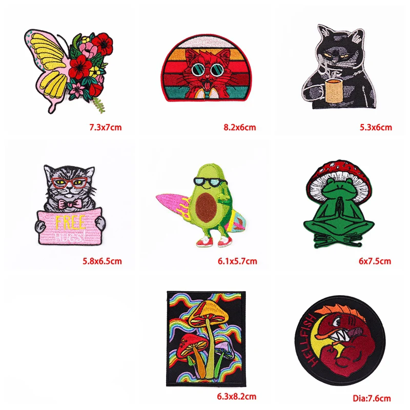 10 unids/lote parche de gato mariposa rana parche bordado de dibujos animados/animales parches para planchar para ropa parches de setas en ropa DIY - imagen 4