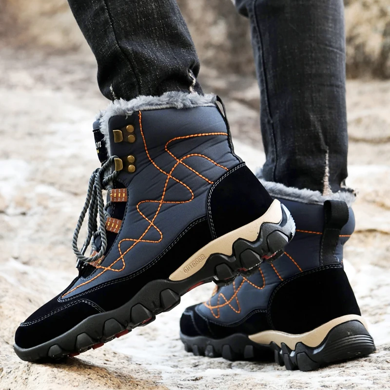 HIKEUP-Botas de nieve impermeables para hombre, zapatos acolchados de algodón de alta calidad, cálidas y antideslizantes, talla grande - imagen 5