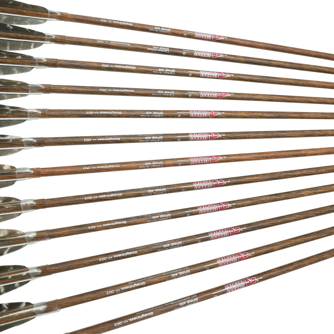 Linkbooy-flechas de carbono puro para tiro con arco, 6 piezas, columna vertebral, 300-900, 4 ", pluma de pavo, piel de madera, caza - imagen 4