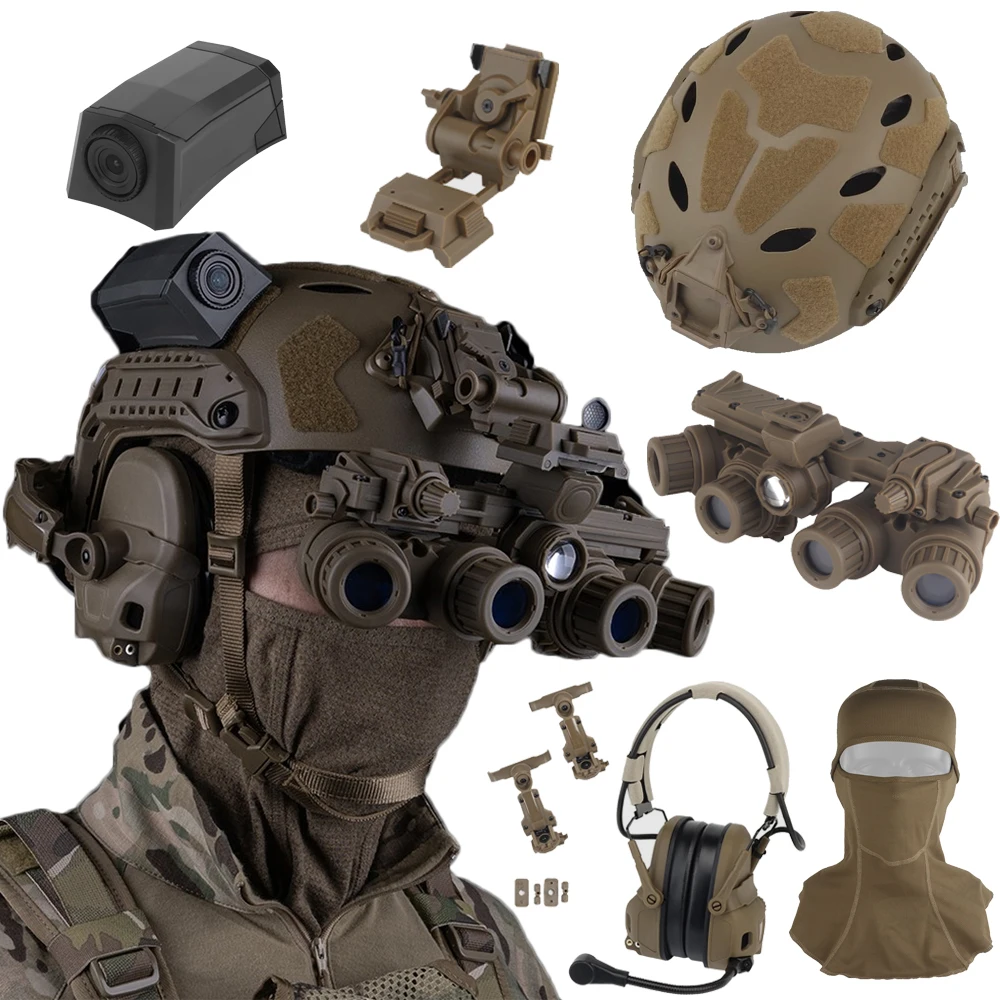 Casco Airsoft táctico, conjunto de auriculares con Binocular GPNVG18, modelo de visión nocturna, casco, modelo de cámara, máscara de pasamontañas transpirable