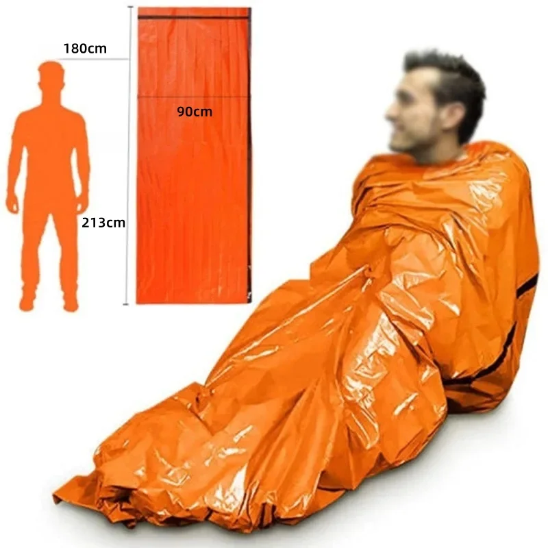 Saco de dormir portátil impermeable para supervivencia de emergencia, equipo de acampada Edc para exteriores, saco térmico, botiquín de rescate de primeros auxilios, manta Mylar - imagen 3