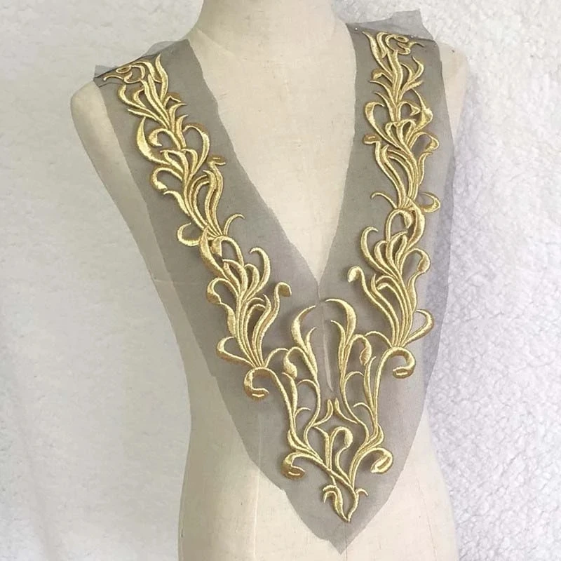 50*20,5 CM/parches dorados apliques de tela para corpiño, bordado de encaje cosido en parche decoración para vestido de novia, vestidos de novia - imagen 3